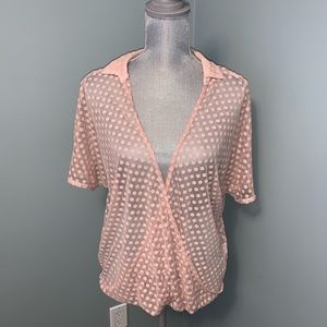 ING sheer pink rose colored blouse top short sleeve women’s size medium summer